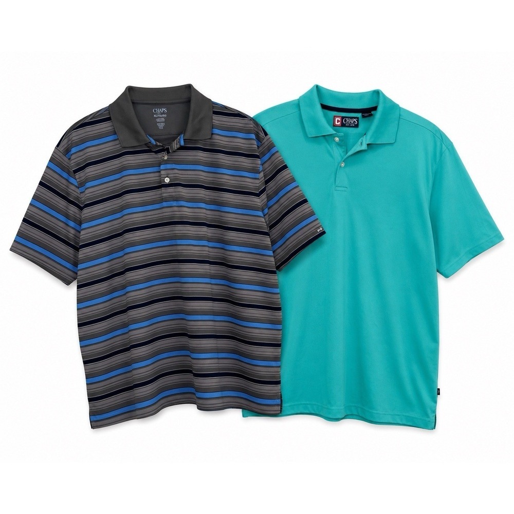 Chaps XL Polo Shirt Lot Of 2 Mens Blue Gray Striped & Sea Green Golf Casual